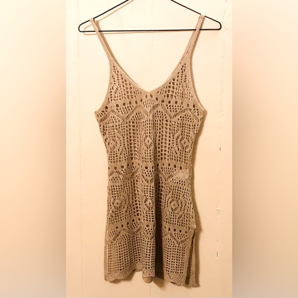 Boho Chic Tan Crochet Tank/Coverup - Picture 2 of 3